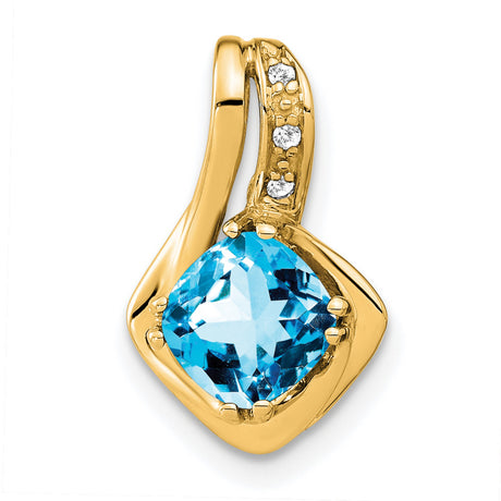 10k Yellow Gold Pendant with Swiss Blue Topaz and Diamond Accents, Twisted Modern Design
