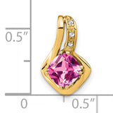 14k Yellow Gold Pendant with Cushion Cut Lab Created Pink Sapphire and Diamond Accents, Twisted Loop Design