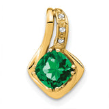 14k Yellow Gold Pendant with Cushion Cut Lab Created Emerald and Diamond Accents, Modern Swirl Setting