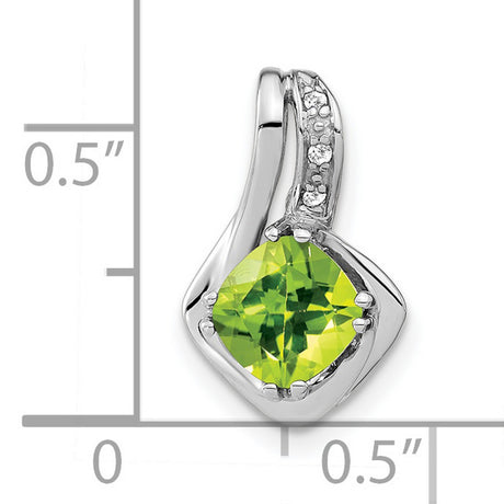 10k White Gold Pendant with Cushion Cut Peridot and Diamond Accents, Classic Birthstone Jewelry