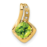 10k Yellow Gold Pendant with Cushion Cut Peridot, Diamond Accents, Swirl Design