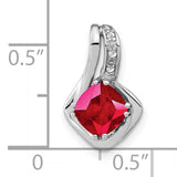 14k White Gold Ruby Pendant with Diamond Accents, Cushion Cut Twist Design for Women