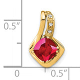 14k Yellow Gold Pendant with Cushion Cut Lab Created Ruby and Diamond Accents, Modern Design