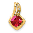 14k Yellow Gold Pendant with Cushion Cut Lab Created Ruby and Diamond Accents, Modern Design