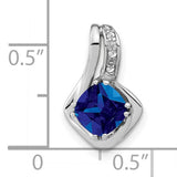 14k White Gold Pendant with Cushion Cut Lab Created Sapphire and Diamond Accent
