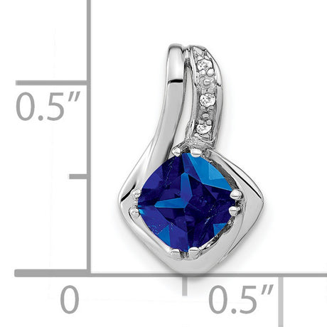 14k White Gold Pendant with Cushion Cut Lab Created Sapphire and Diamond Accent