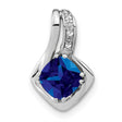 14k White Gold Pendant with Cushion Cut Lab Created Sapphire and Diamond Accent