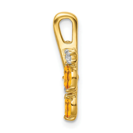 14k Yellow Gold Leaf Pendant with Marquise Citrine and White Accent Stones