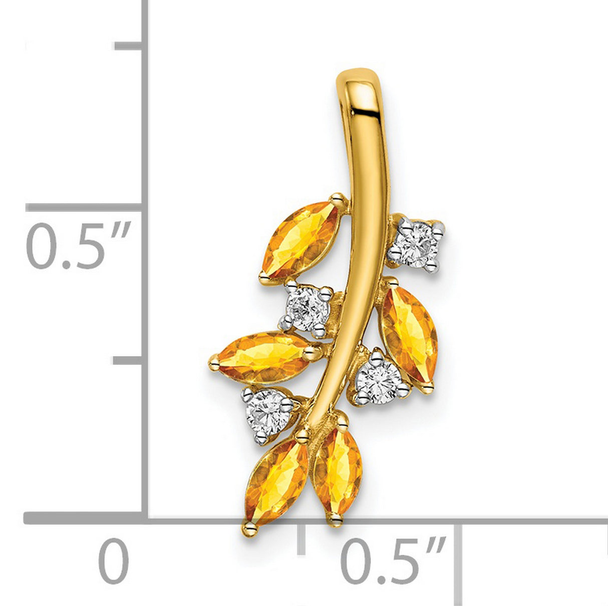 14k Yellow Gold Leaf Pendant with Marquise Citrine and White Accent Stones