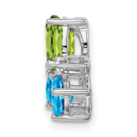14k White Gold Floral Pendant with Peridot, Blue Topaz, and Diamond Accents
