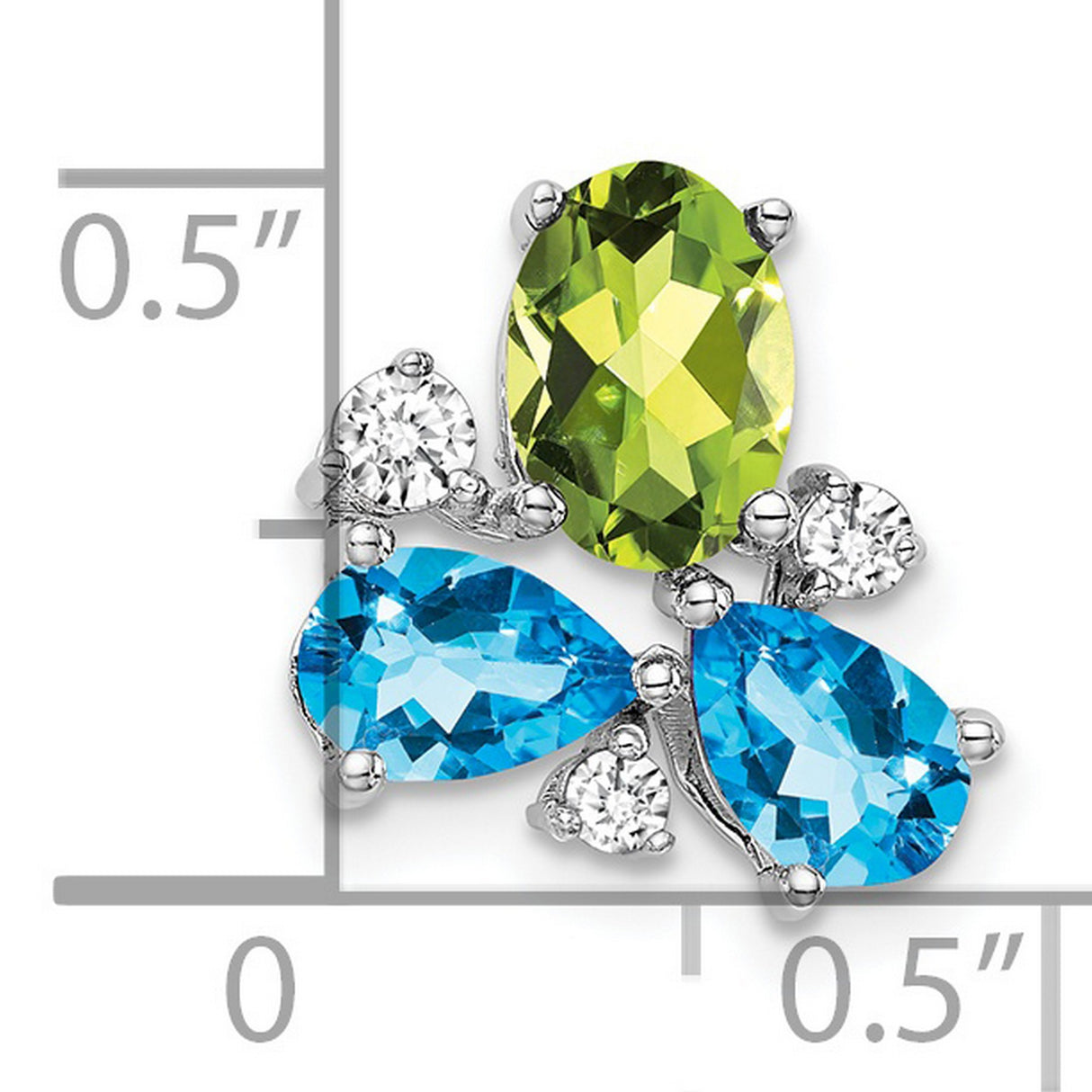 14k White Gold Floral Pendant with Peridot, Blue Topaz, and Diamond Accents