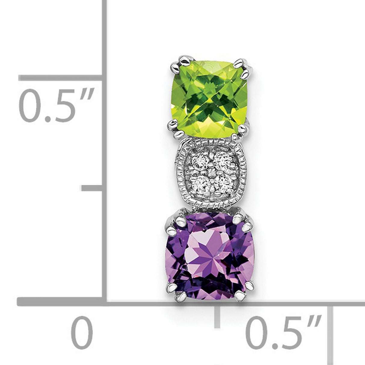 14k White Gold Pendant with Cushion Peridot, Amethyst, and Diamond Accents