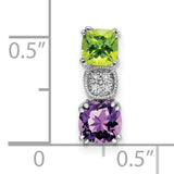 14k White Gold Pendant with Cushion Peridot, Amethyst, and Diamond Accents