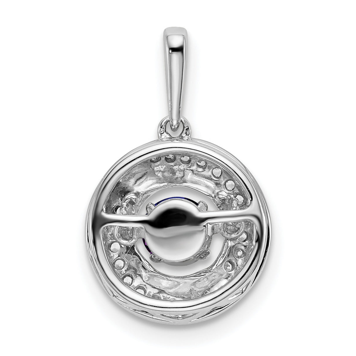 14k White Gold Pendant with Amethyst Center and Diamond Accents, Swirl Design for Women
