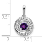 14k White Gold Pendant with Amethyst Center and Diamond Accents, Swirl Design for Women