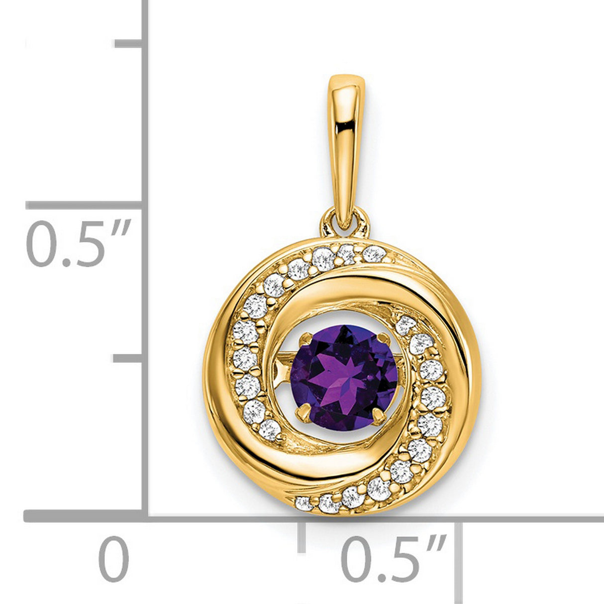 14k Yellow Gold Spiral Pendant with Amethyst and Diamond Accents, Swirl Design