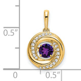14k Yellow Gold Spiral Pendant with Amethyst and Diamond Accents, Swirl Design
