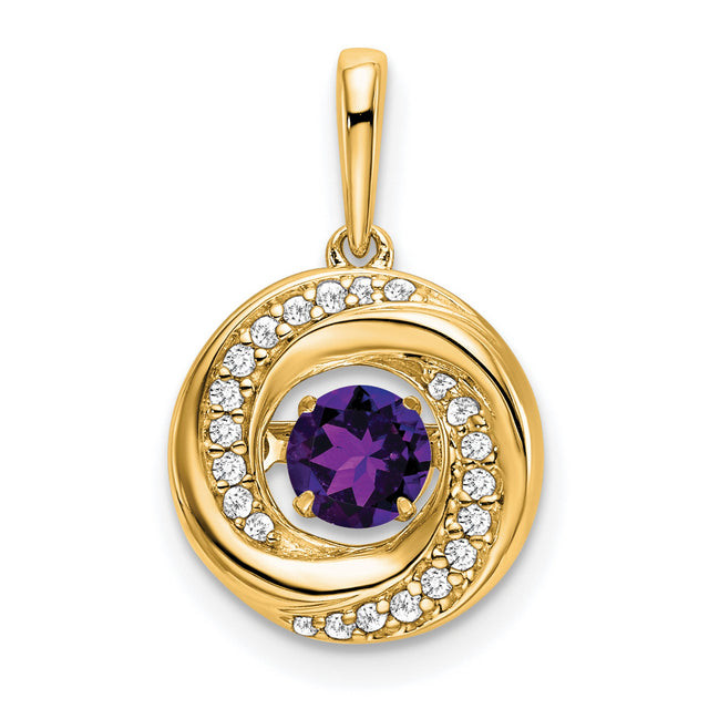 14k Yellow Gold Spiral Pendant with Amethyst and Diamond Accents, Swirl Design