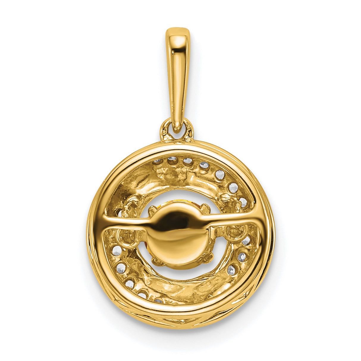 14k Yellow Gold Pendant with Round Citrine, Swirl Design and Diamond Accents