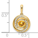 14k Yellow Gold Pendant with Round Citrine, Swirl Design and Diamond Accents