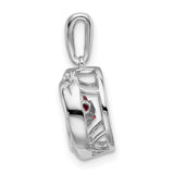 14k White Gold Swirl Pendant with Round Garnet and Pavé Diamonds, Modern Romantic Design