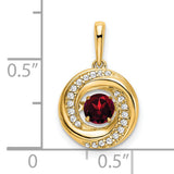 14k Yellow Gold Swirl Pendant with Red Garnet Center and Diamond Accents