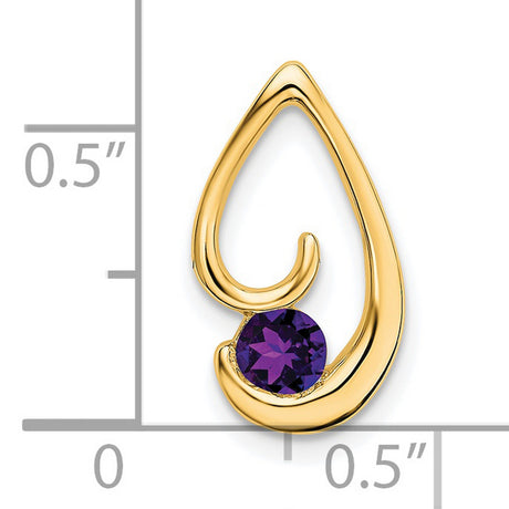 Amethyst Chain Slide Charm Pendant in Real 14k Yellow Gold