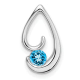14k White Gold Teardrop Pendant with Swiss Blue Topaz, Abstract Modern Design for Women