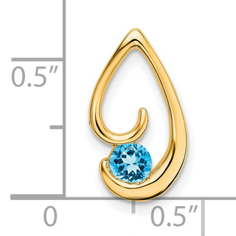 Blue Topaz Chain Slide Charm Pendant in Real 14k Yellow Gold