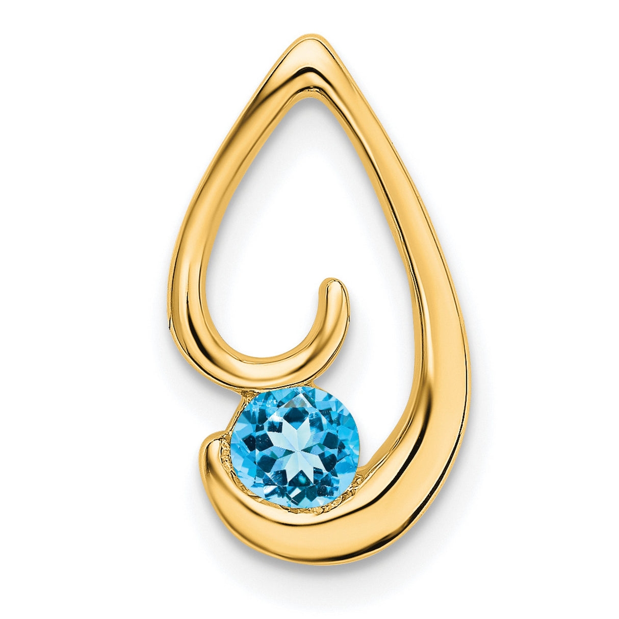 Blue Topaz Chain Slide Charm Pendant in Real 14k Yellow Gold