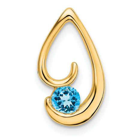 Blue Topaz Chain Slide Charm Pendant in Real 14k Yellow Gold
