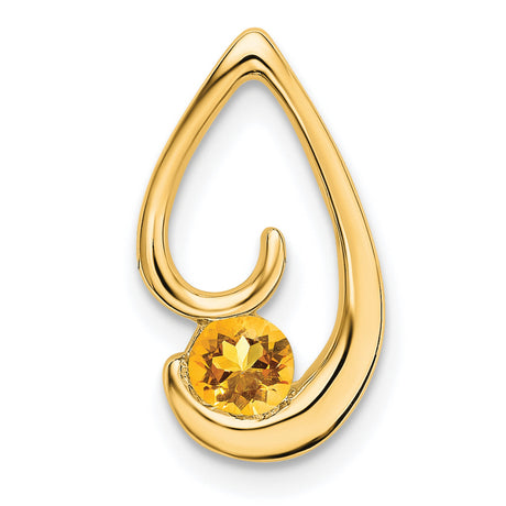 14k Yellow Gold Teardrop Pendant with Citrine Gemstone, Modern Minimalist Charm for Women