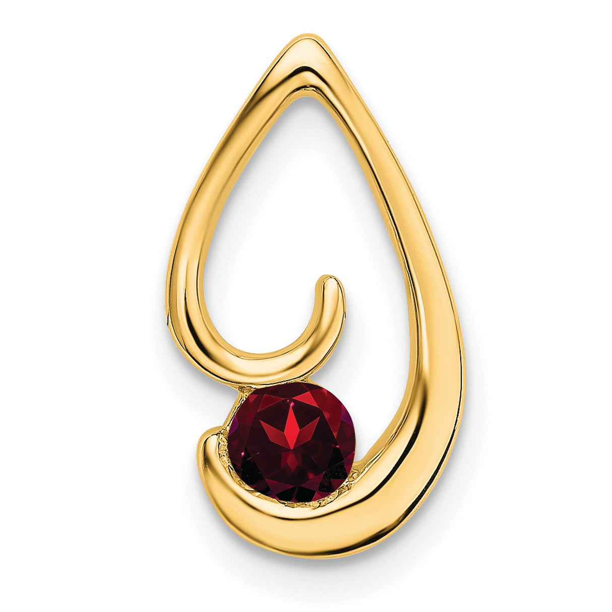 14k Yellow Gold Pendant with Round Garnet, Modern Teardrop Design, Minimalist Jewelry for Women