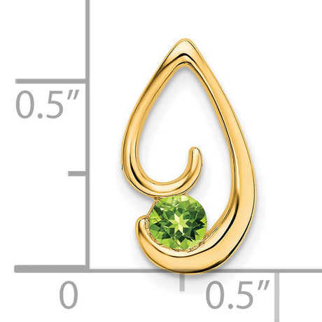 14k Yellow Gold Teardrop Pendant with Round Peridot, Open Swirl Design, August Birthstone