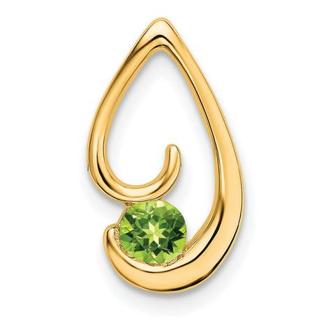 14k Yellow Gold Teardrop Pendant with Round Peridot, Open Swirl Design, August Birthstone