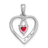 14k White Gold Heart Pendant with Ruby and Diamond Accents for Women