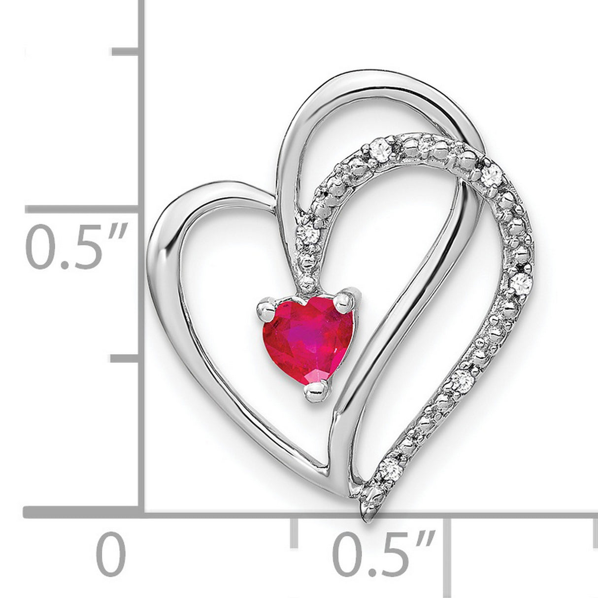 14k White Gold Heart Pendant with Ruby and Diamond Accents, Romantic Jewelry for Women