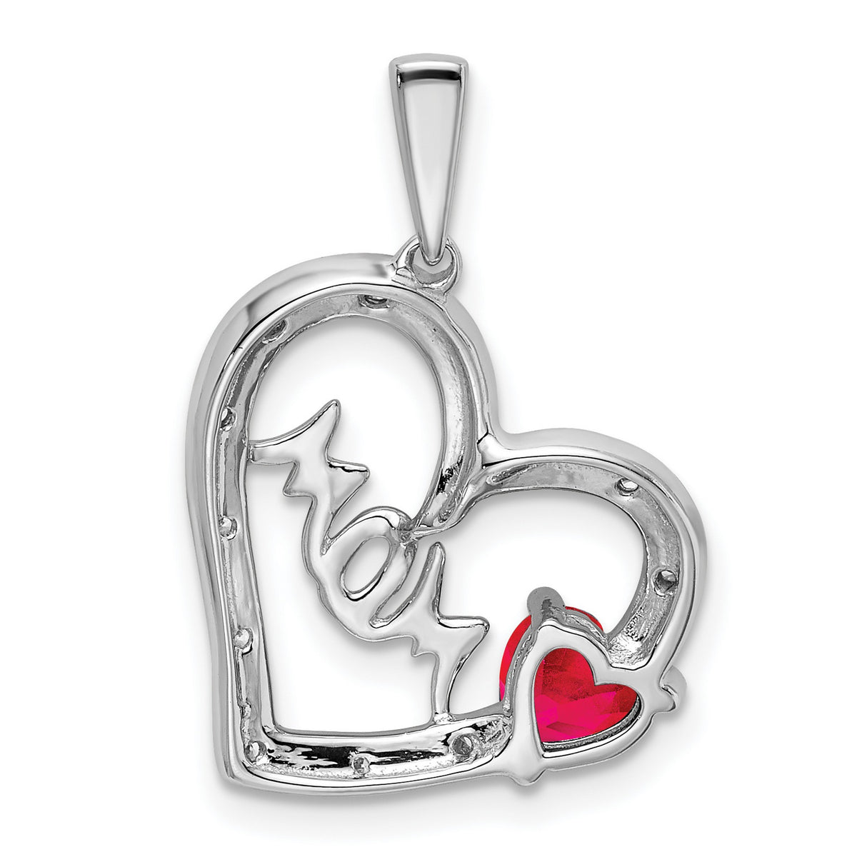 14k White Gold Heart Pendant with Ruby and Diamond Accents, Sentimental Jewelry for Women