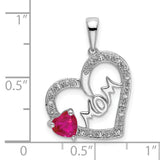14k White Gold Heart Pendant with Ruby and Diamond Accents, Sentimental Jewelry for Women