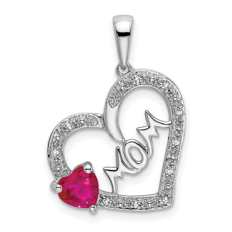 14k White Gold Heart Pendant with Ruby and Diamond Accents, Sentimental Jewelry for Women
