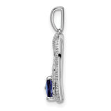 14k White Gold Heart Pendant with Sapphire and Diamond Accent, Mom Script Charm Jewelry