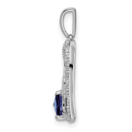 14k White Gold Heart Pendant with Sapphire and Diamond Accent, Mom Script Charm Jewelry