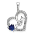 14k White Gold Heart Pendant with Sapphire and Diamond Accent, Mom Script Charm Jewelry