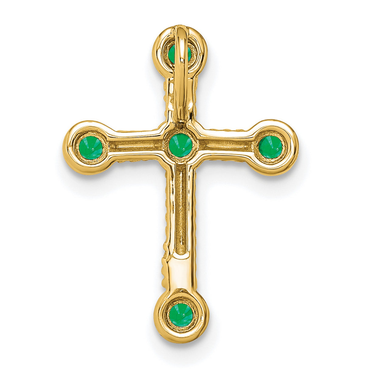 10k Yellow Gold Cross Pendant with Emerald, Textured Rope Design, Spiritual Style
