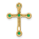 10k Yellow Gold Cross Pendant with Emerald, Textured Rope Design, Spiritual Style