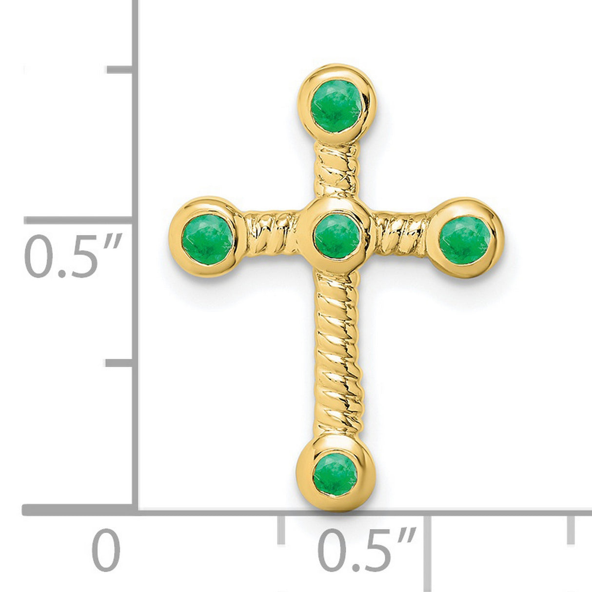 10k Yellow Gold Cross Pendant with Emerald, Textured Rope Design, Spiritual Style