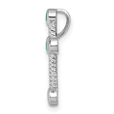 14k White Gold Cross Pendant with Emerald, Twisted Rope Texture, Modern Religious Design