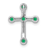 14k White Gold Cross Pendant with Emerald, Twisted Rope Texture, Modern Religious Design