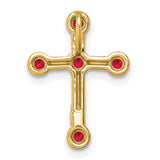 10k Yellow Gold Cross Pendant with Ruby, Textured Rope Design, Vintage Religious Style