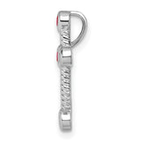 14k White Gold Cross Pendant with Ruby Bezel Set Gemstones, Polished Rope Texture